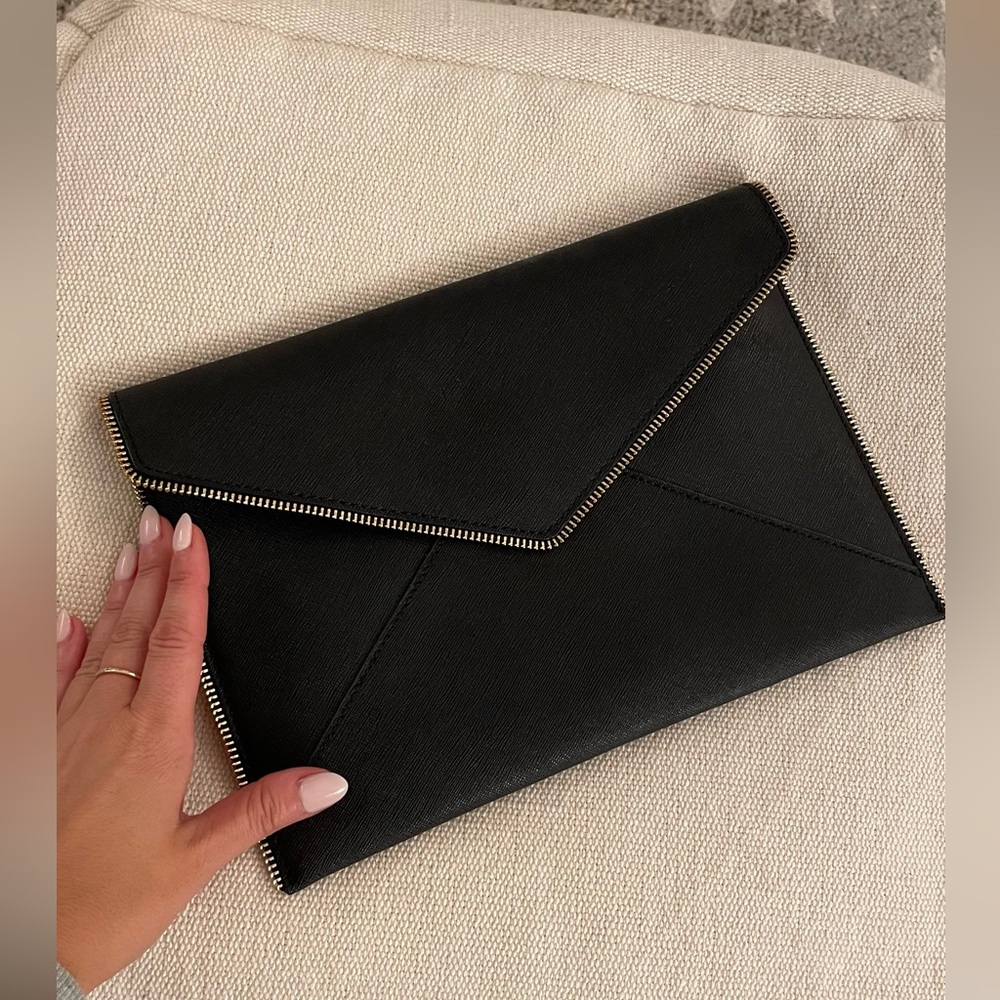 Rebecca Minkoff clutch with gold zipper edge